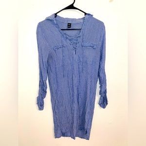 Blue Stripes Long Sleeve Flannel Dress